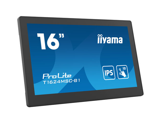 ProLite T1624MSC-B1 - 15.6" (39.5 cm) PCAP Full HD 10-Punkt Touch-Monitor mit IPS Panel-Technologie, integrierten Media Player und einem eingebauten, schwenkbaren Ständer auf der Rückseite