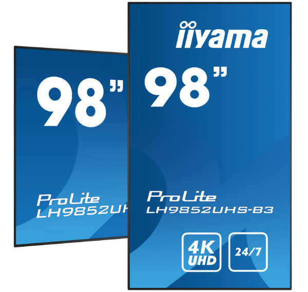 ProLite LH9852UHS-B3 - Ein ᠎98" ᠎(247.7 cm) professionelles Quer- und Hochformat Digital Signage Display mit 4K UHD-Auflösung, Android OS, 24/7 Betriebszeit, OPS PC Steckplatz und FailOver-Funktion